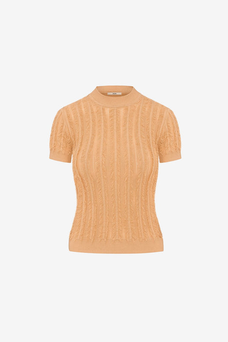 STRETCH VISCOSE FRINGE SHORT SLEEVE TOP