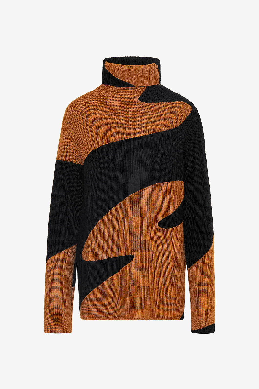 RIB INSTARSIA FUNNEL NECK SWEATER