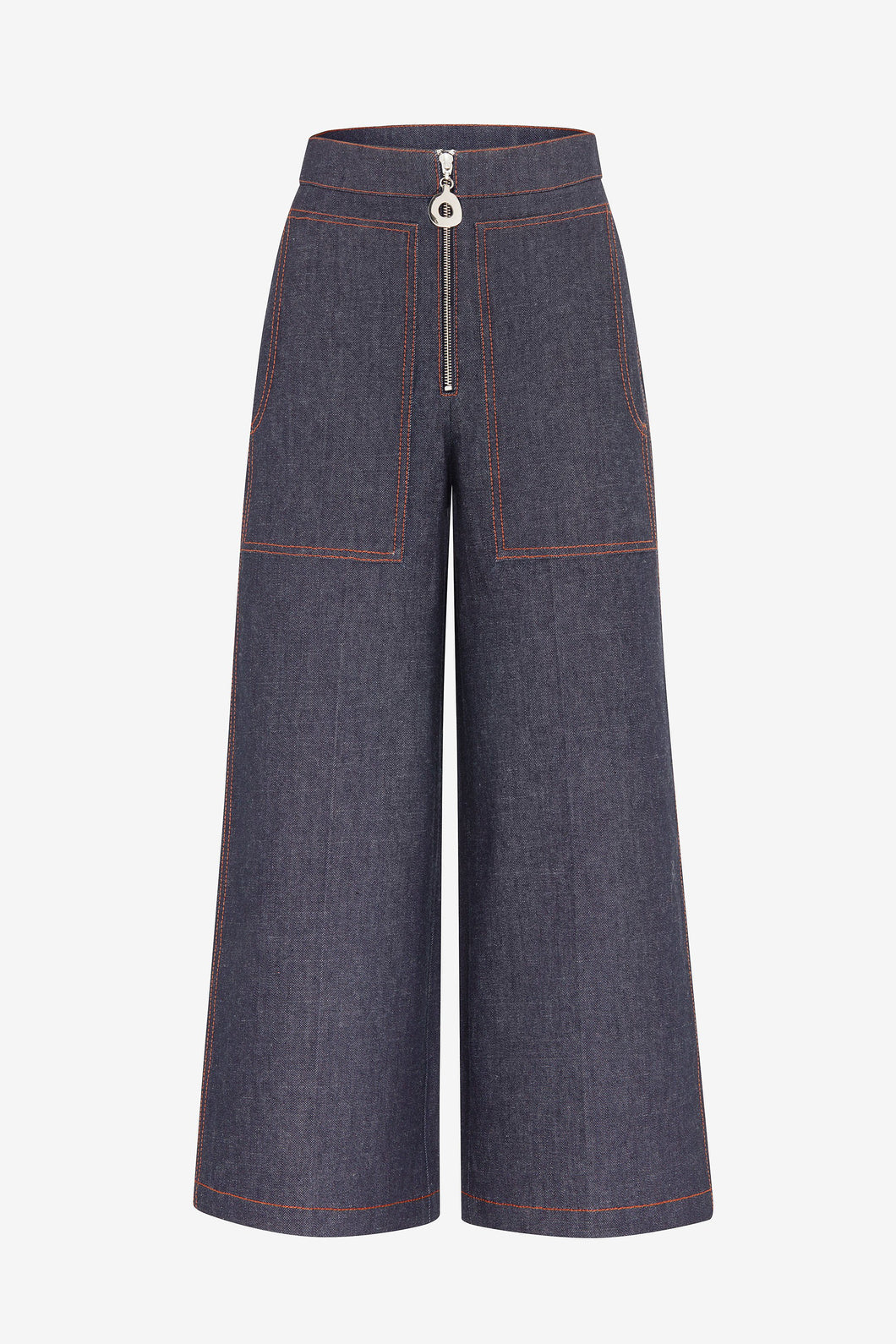 INDIGO DENIM CROPPED WIDE LEG PANT