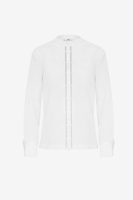 COTTON POPLIN BEADED PLACKET BLOUSE