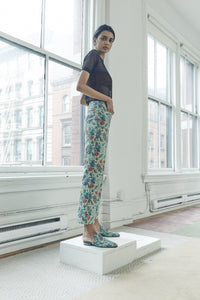 FLOWER TILE LEATHER FLARE PANTS