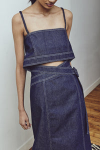 DENIM BELTED BUSTIER DRESS