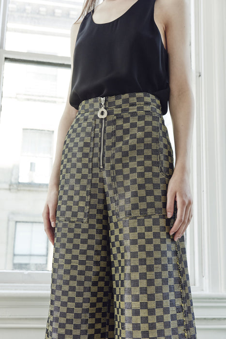 LUREX CHECK CROPPED WIDE LEG PANT